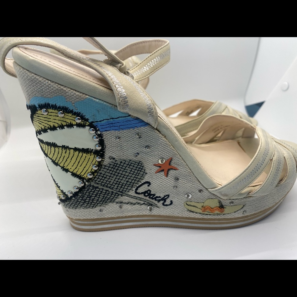 Coach Vintage White Leather Beach Platform 5” Sandals 9